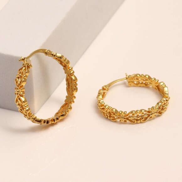Women's Sterling Gold Hoop Earrings Looks Stylish - Picture 3 of 7